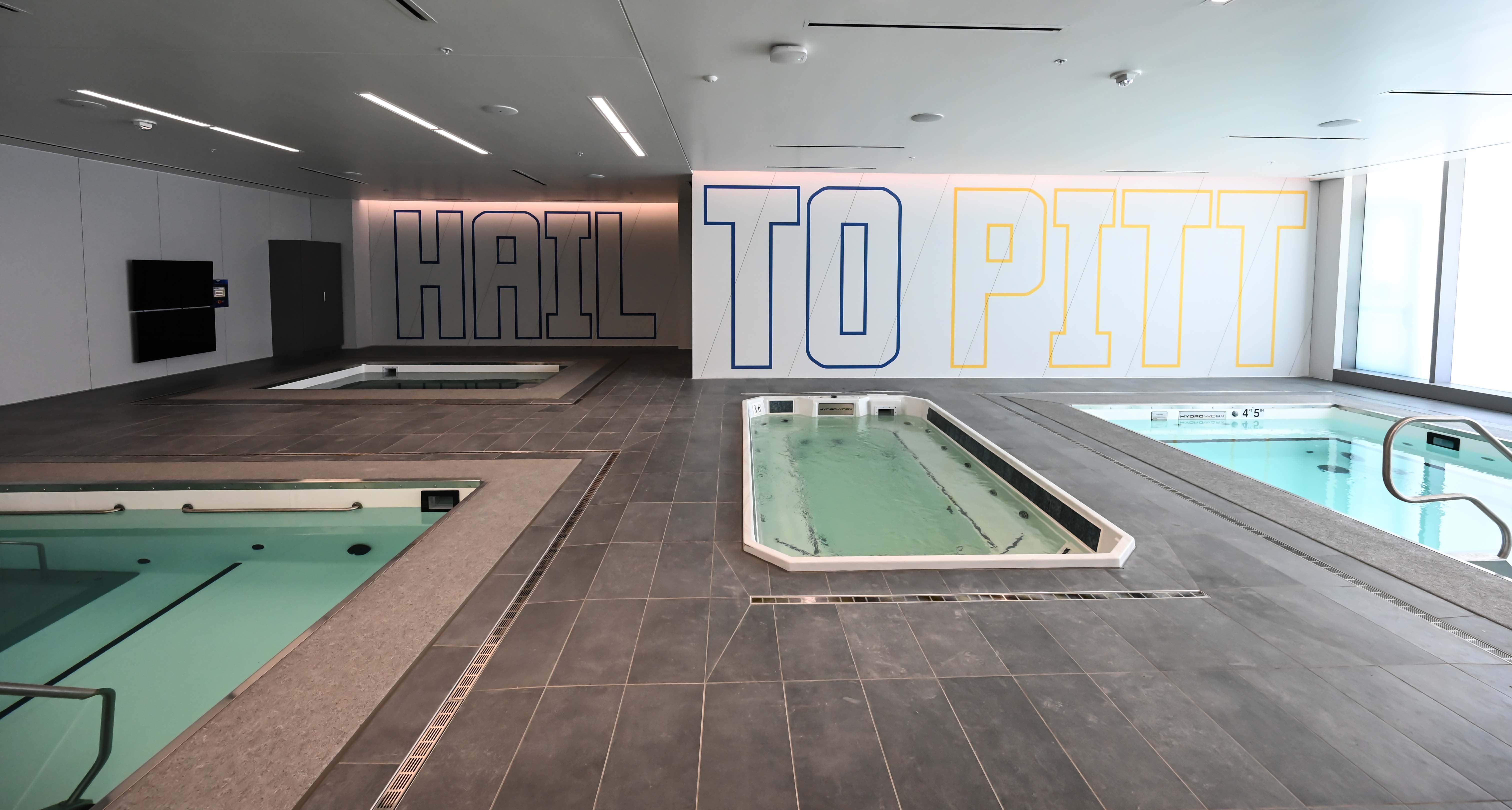 The sports medicine area has four hydrotherapy tubs.