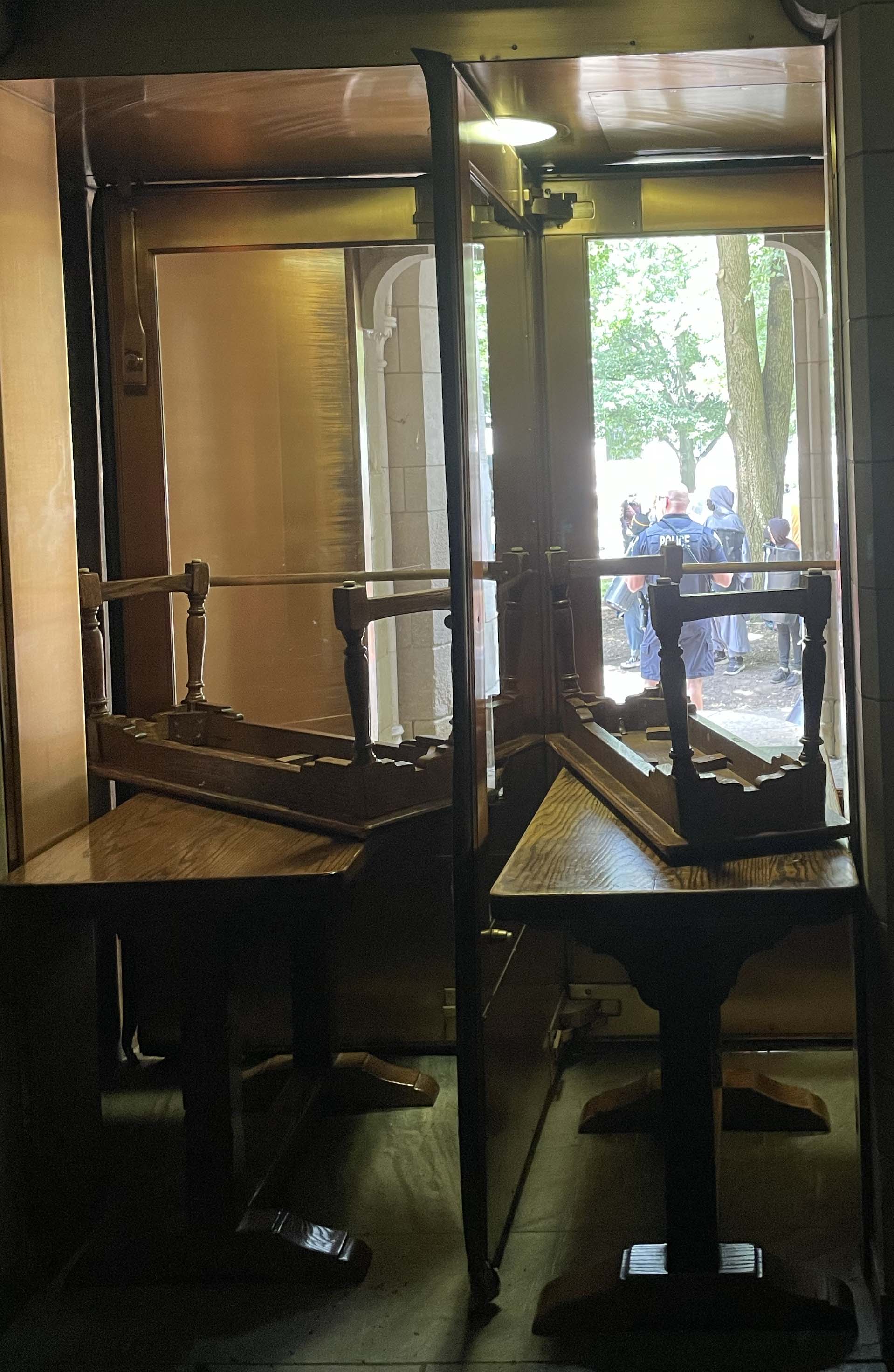 Items stacked in revolving door