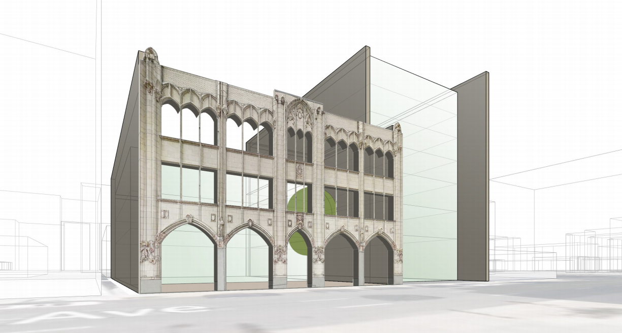 Rendering of possible use of facade at 3441 Forbes Ave.
