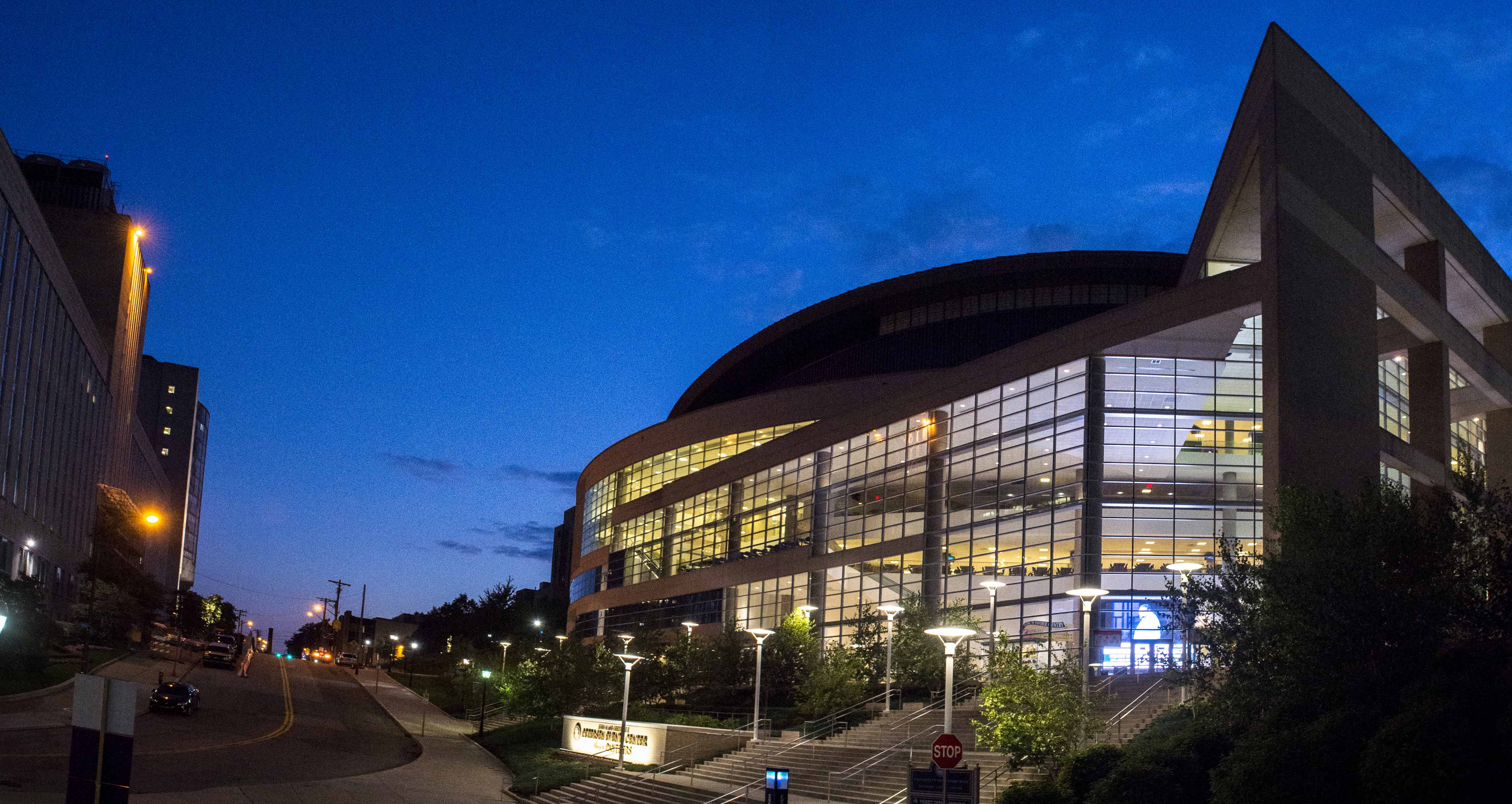Petersen Events Center at night