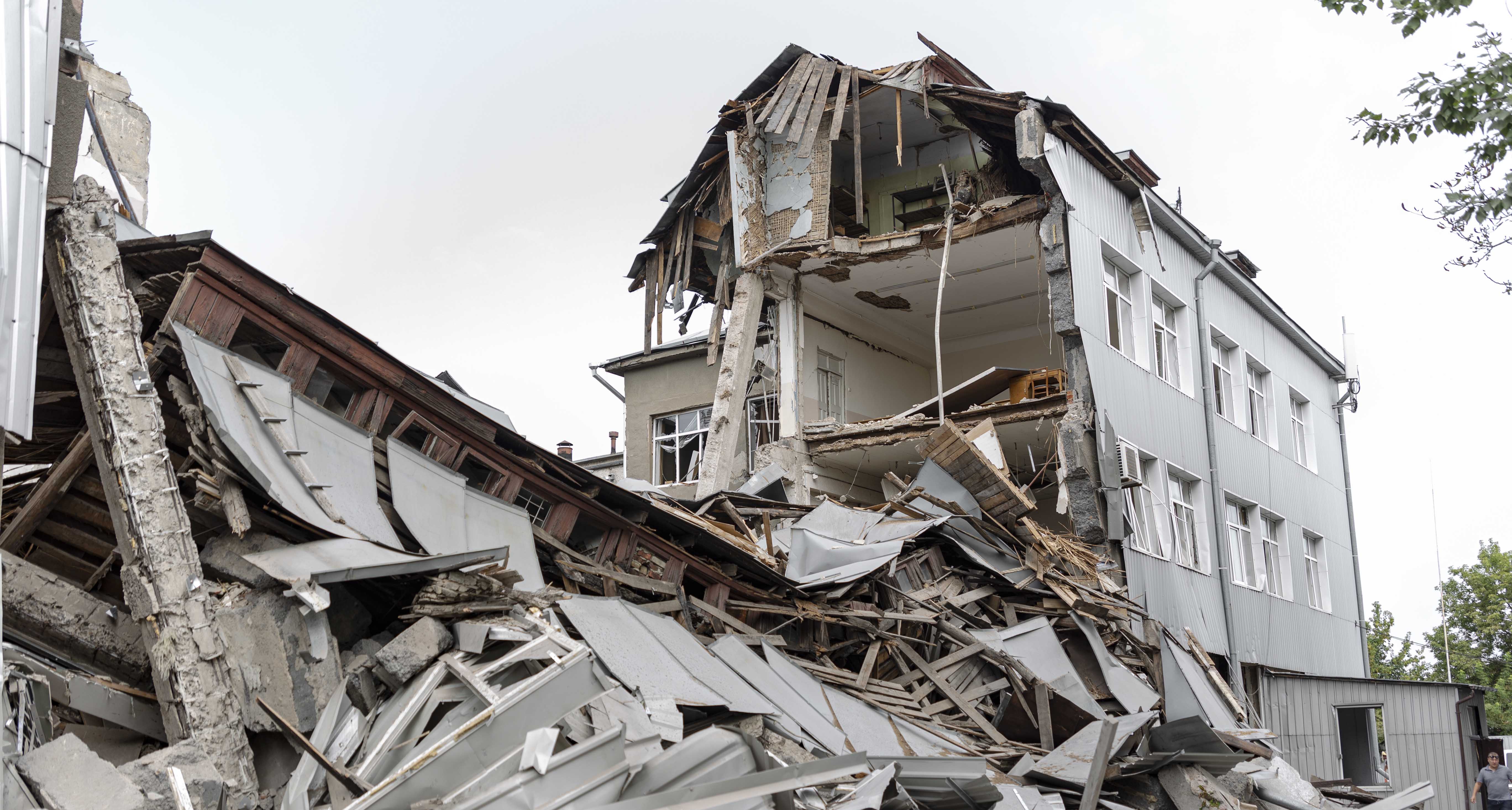 The building housing Minakova's lab was destroyed and a security guard was killed during bombings of Kharkiv by Russia. (Photo by Gwara Media) Destroyed building
