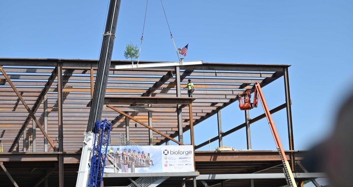 Final beam placed on BioForge building